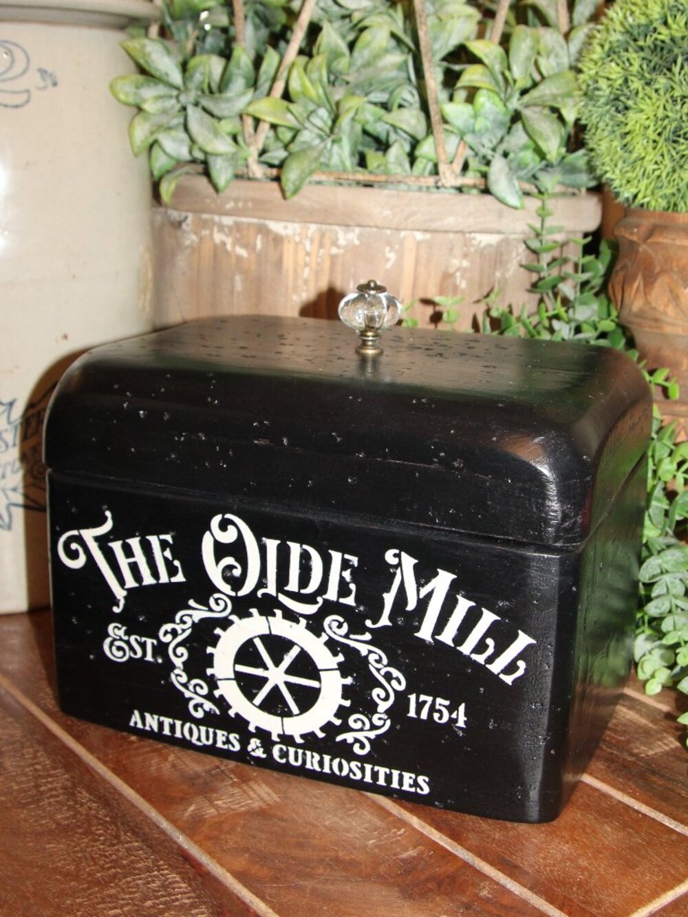 Black & Cream OLD MILL Farmhouse Wood Storage Decor Box with Lid